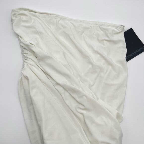 Norma Kamali | NWT Diana Dress Asymmetrical White Ruched Midi Dress L 40 - Picture 4 of 14